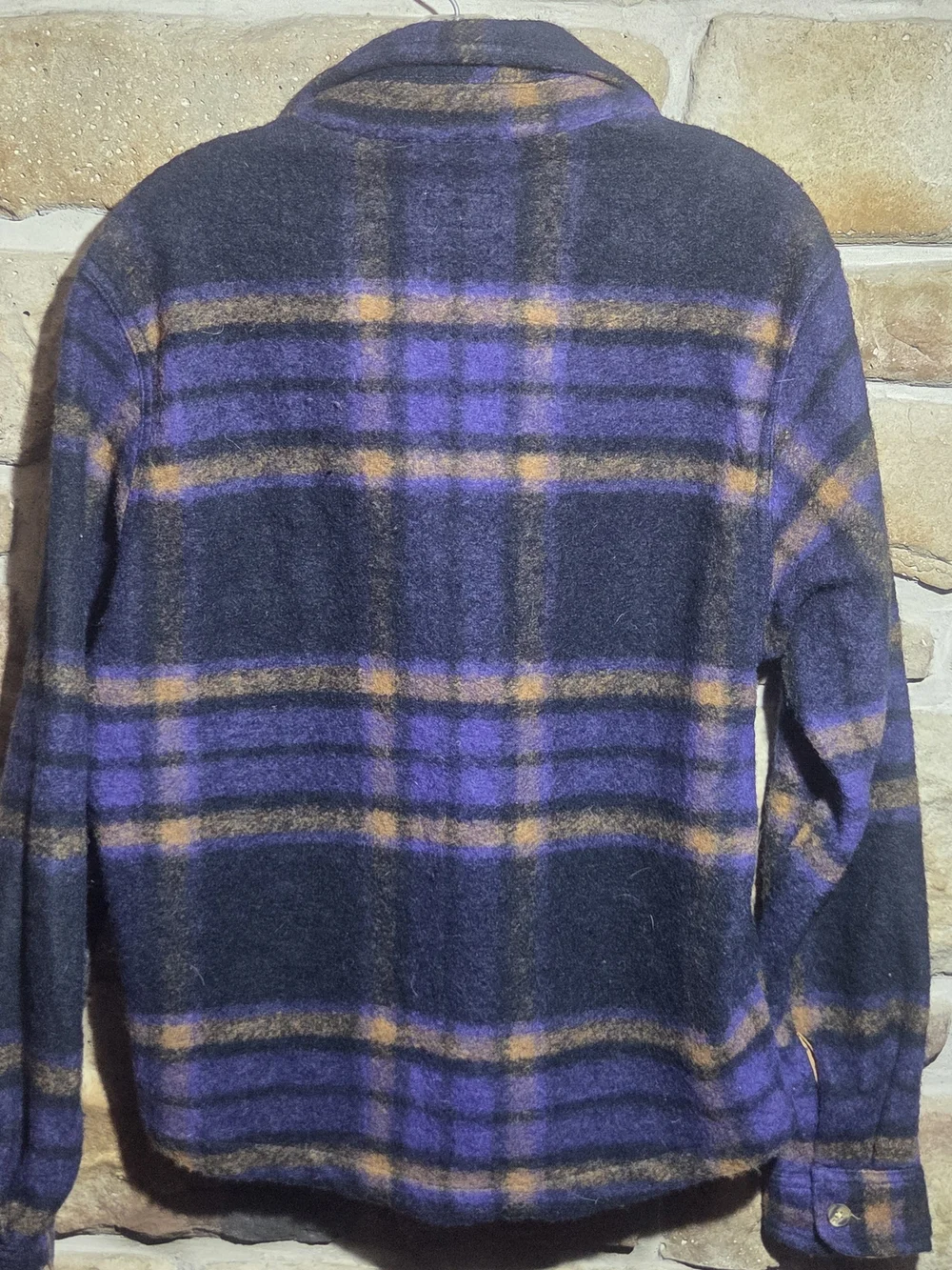 Timberland Wool Blend Heavyweight Plaid Overshirt Jacket Purple Gold Mens Small